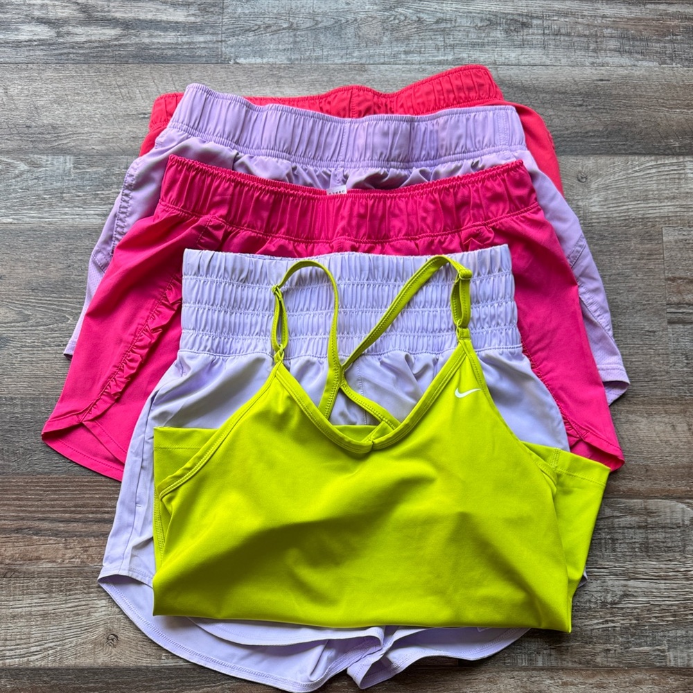 Athletic Top and Shorts Set - Lime/Pink/Purple